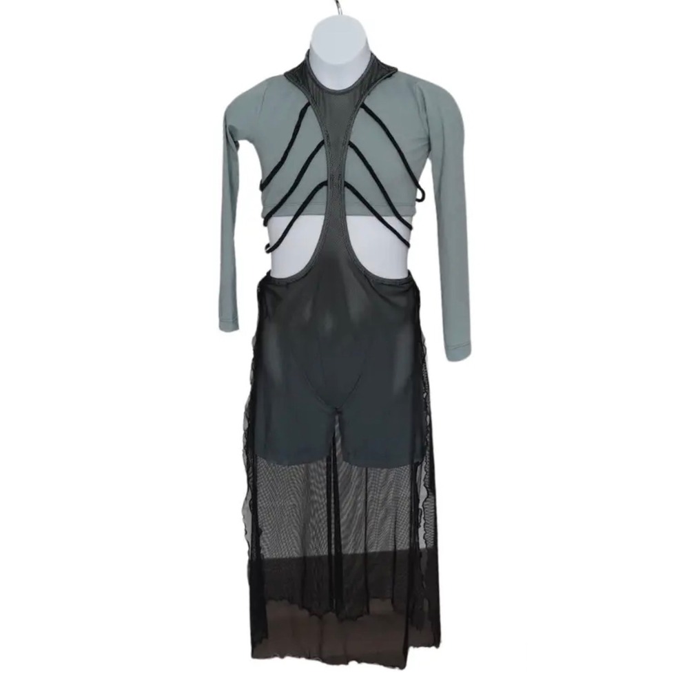 Tenth House 2-Die-4 Sage Green and Black Mesh Cage Dance Costume Maxi Dress AS